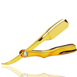 Maquinilla de afeitar de peluquero plegable de acero inoxidable chapado en oro con logotipo personalizado herramienta de afeitado para hombres diseño de calidad profesional - Product Image 5