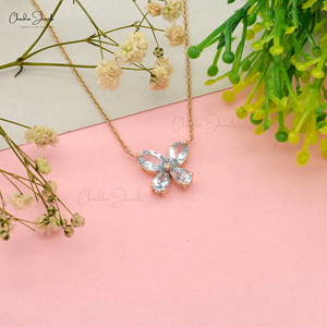 Nuevo collar creativo de mariposa de oro rosa de 14K sólido con Perla Azul Aguamarina de 1,20 quilates para regalo de mujer Costo de fábrica - Product Image 4