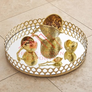 Dernier design de plateau miroir rond décoratif en métal/Plateau doré le plus populaire pour la maison/Hôtels/Restaurant/Plateau de courtoisie en verre unique - Product Image 2