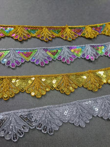 ผ้าโพลีเอสเตอร์เนื้อนุ่ม ปักลายด้วยด้ายเมทัลลิก ประดับด้วยเลื่อมและคริสตัล ผิวสัมผัสเรียบลื่น เหมาะสำหรับชุดเจ้าสาว ตกแต่งเลเฮนกา ขายส่งจำนวนมาก TSL 9 - Product Image 3