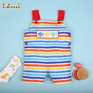 Personalizable BB3066 Mano Smocked Bordado Shortall para los bebés Niños Colorido Pescado Diseño OEM ODM Fabricante al por mayor - Product Image 2