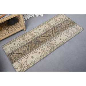 พรมวินเทจขนาด 1.8x4.1 ฟุต พรมตุรกีขนาดเล็ก พรมขนสัตว์ลายต้นไม้และพืชสีเบจ - Product Image 2