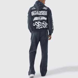 Ensemble survêtement streetwear imprimé délavé personnalisé, pantalon de survêtement et sweat-shirt, pantalon de survêtement ample délavé au soleil - Product Image 4