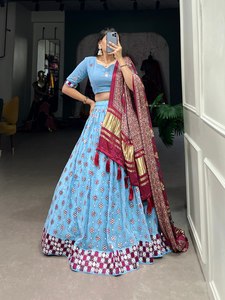 Bầu trời màu xanh gương thêu <span class=keywords><strong>georgette</strong></span> bùng phong cách lehenga - Product Image 2