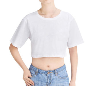 Tops cortos bordados personalizados para mujer, camiseta de manga corta 100% de algodón, top corto holgado, camisetas de yoga y gimnasio - Product Image 2