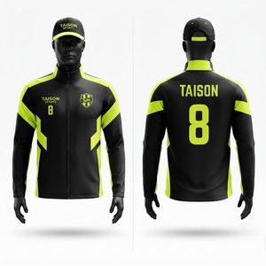 Unisex Soccer Training <b>Jacket</b> Premium 330 GSM Polyester Interlock Hooded Fleece Waterproof Black <b>Lime</b> <b>Green</b> Panel Design Custom - Product Image 1