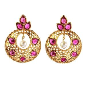 Kriaa Fine Cuff <b>Earrings</b> <b>Purple</b> Kundan Stone with Gold Plating 1307402A Dangler Style - Product Image 1