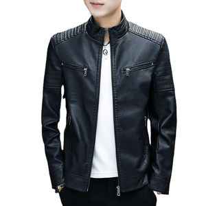 Chaqueta de moto que combina con todo PU cuero hombres otoño chaqueta de cuero a prueba de viento diseño de cremallera - Product Image 1