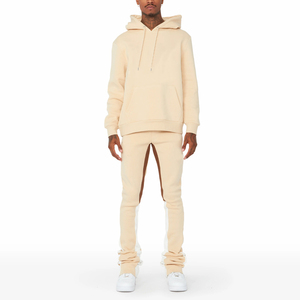 Conception personnalisée de haute qualité Ensemble de survêtement évasé en coton épais pour hommes Ensemble de survêtement sérigraphique épais en deux pièces - Product Image 1