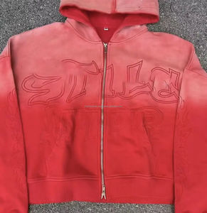 Fabricant personnalisé délavé à l'acide Vintage strass fermeture éclair appliques broderie soleil fané hommes en détresse fermeture éclair à capuche pour hommes - Product Image 2