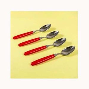 Ensemble de couverts en acier inoxydable argent poli avec poignée en résine rouge de forme ovale ensemble de couverts de haute qualité pour mariage au restaurant - Product Image 1