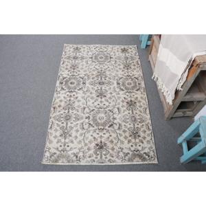 พรมขนาด 2.7x4.4 ฟุต, พรมตุรกีโบราณ, พรมขนสัตว์ลายกราฟิกสีน้ำตาลเทา - Product Image 1