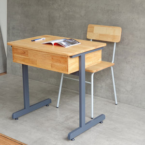 Comfortable Single Student Desk and Chair Set with Bookshelf Rubber Wood Frame Iron Legs-BGHS004 School <b>Table</b> for Malls - Product Image 6