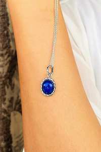 Collier Pendentif Lapis Lazuli En Argent Sterling 925 Pierre Précieuse Ovale - Product Image 6