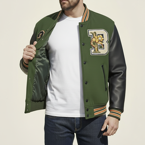 Blouson de baseball chaud d'automne blousons d'université Letterman en laine coupe-vent en viscose pour hommes avec manches en cuir et logo à l'avant - Product Image 3