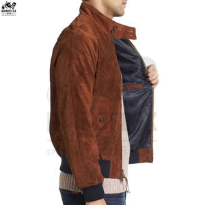 <b>Suede</b> Leather Winter Men's <b>Jacket</b> Canvas Fabric Breathable Windproof Customizable Front Logo Casual High Quality - Product Image 2