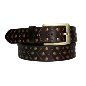 Chaleco de vaquero occidental de cuero de vaca Retro de moda con licencia en relieve para hombres, cinturón de remache Punk, hebilla de aleación, cinturón de cuero de estilo occidental - Product Image 2