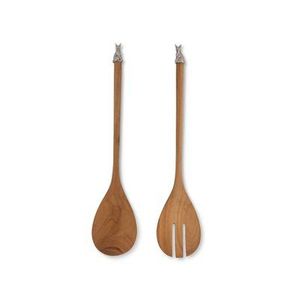Ensemble de serveurs à salade élégant en bois et métal, fabriqué en Inde, pour décorer la table de mariage et les fêtes, outils à salade - Product Image 3