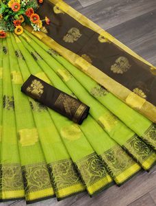 Sarerie en soie de coton souple, motif zari argenté, avec riche palette, blouse contrastée et bordure tissée, offre spéciale - Product Image 5