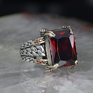 สีเหลืองเพทายหินรายละเอียดโซ่สแควร์ผู้ชายแหวน 925 เงินตุรกีขายส่งเครื่องประดับเงินตุรกีแหวนทําด้วยมือ - Product Image 5