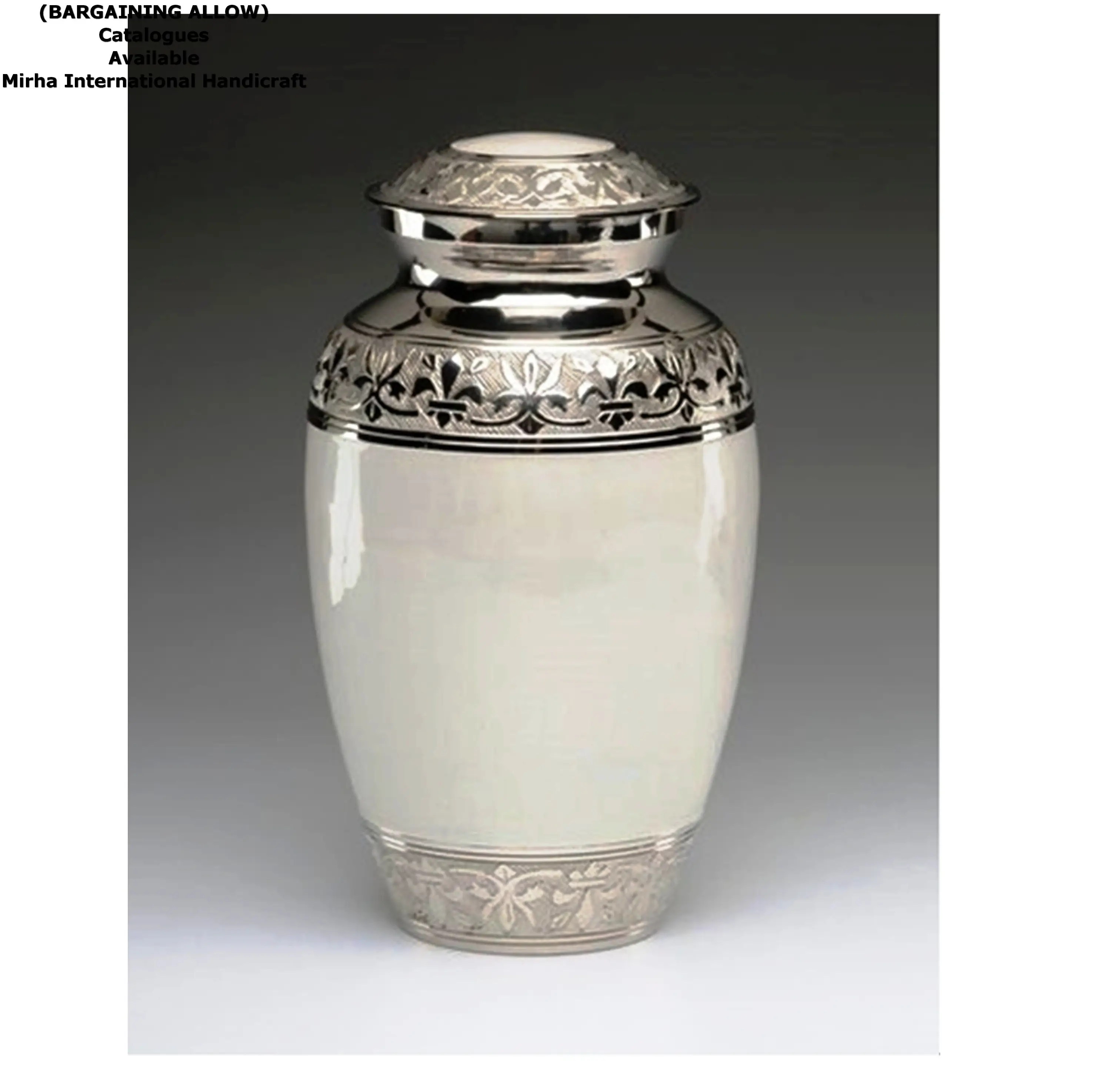 aluminum Embossed Ash Cremation Urn White Enamel silver Antique High Quality Human Ashes Urns for Women and Man