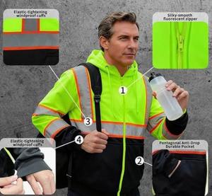 เสื้อแจ็คเก็ตสะท้อนแสงสำหรับงานกลางแจ้งแบบกันน้ำ มองเห็นได้ชัดเจน สำหรับเจ้าหน้าที่รักษาความปลอดภัย ดีไซน์แบบมีฮู้ด - Product Image 3