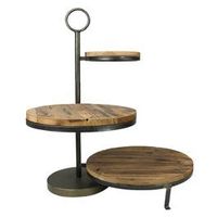 Spiegel Gepolijst Metalen Pizza Serveerstandaard Groot Zilver Roestvrij Staal 3 Tier Houten Basis Bruidstaartstand Elegant Servies