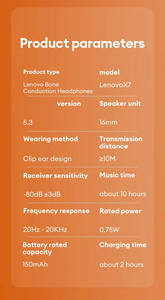 Original Lenovo X7 Air Conduction Headphone <strong>Wireless</strong> BT 5.3 Earphones Bone Conduction Sports <strong>Headset</strong> Outdoor EarHook <strong>Mic</strong> - Product Image 6