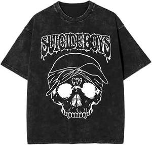 Camiseta Vintage de lavado ácido, ropa de calle, camisetas de algodón pesado lavadas desgastantes con logotipo, hombro caído de gran tamaño - Product Image 1