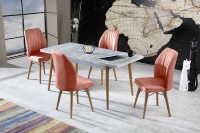 Ensemble de table à manger avec 4 chaises, plateau en aggloméré extensible moderne, pieds en bois, imperméable, écologique, durable, meubles multifonctionnels pour la maison