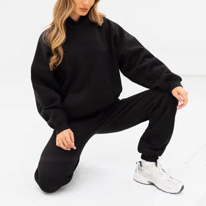 Conjunto de chándal de patrón sólido de ajuste personalizado para mujer, Jersey Vintage con capucha, Impresión de logotipo, proveedor OEM, fabricación de etiqueta privada - Product Image 5