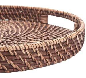 Plateau rond en rotin tissé à la main pour rangement décoratif pour cuisine salon chambre à coucher-bijoux objets fruits plus paniers de rangement - Product Image 4