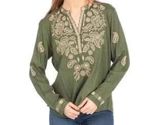 เสื้อเบลาส์สไตล์โบฮีเมียนปักลายดอกไม้ประจำชนชาติสำหรับสตรี - Product Image 2
