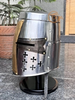 Casque de Chevalier Templier Moderne avec Croix en Laiton |   Décoration de casque en acier plaqué argent de calibre 18, fabriquée à la main