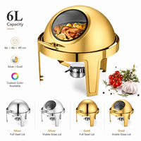 Plat à chafing dish en acier inoxydable doré 6L avec couvercle roulant, ensemble de buffet, chauffe-plats thermique pour hôtel, restaurant, traiteur, fête