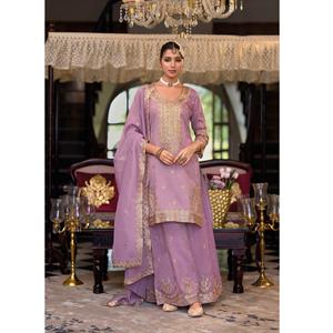 Kurti Plazzo con Dupatta de la Mejor Calidad, con Tela Simar Pesada y Bordado Intrincado, para Vestimenta de Boda Femenina, de Exportación - Product Image 1