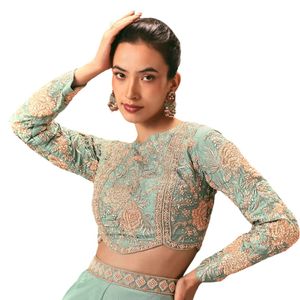 ชุด Palazo ผ้าไหมดิบสีฟ้าครามสำหรับผู้หญิงเครื่องแต่งกายตามแบบที่กำหนดเองสำหรับงานแต่งงาน - Product Image 3