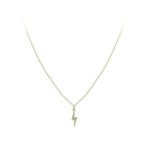 Collier ras du cou en argent avec pendentif et breloque en forme de foudre micro-sertie plaqué or, style mode - Product Image 1