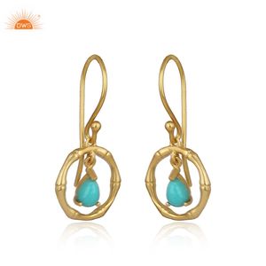 Meilleur Design Plaqué Or Argent Sterling Naturel Arizona Turquoise Pierre Précieuse Bambou Boucle D'oreille Demi Fine Fabricant De Bijoux - Product Image 2