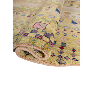 Alfombra Manchaha de Lana y Seda de Bambú con Patrón Geométrico Rojo y Naranja, Anudada a Mano para Uso Doméstico - Alfombras Jaipur US-Les-6008 - Product Image 2