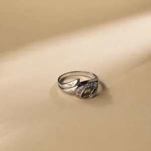 Platinum Rhodium Plated Amethyst Gemstone <b>Ring</b> Geometric <b>Peridot</b> Marquise Eye Design Bezel Set Pear Cut Stone - Product Image 3