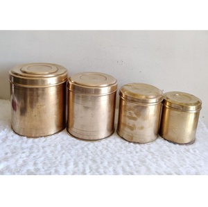 Pure Brass Golden <b>Food</b> Storage <b>Jar</b> Canisters With Airtight Lids Minimalist Design For Kitchen Use Cylinder Shape - Product Image 3