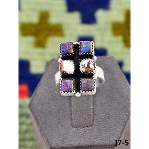 Bague ajustable de style sud-ouest, faite à la main, avec dahlia violet, cheval sauvage, magnésite, argent sterling, incrustation naturelle, sertissage clos, cadeau - Product Image 1