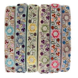 Boho Chic luxe français Tulle maille bordure paillettes doux broderie florale dentelle garniture romantique bricolage robe de mariée traditionnelle Sexy - Product Image 1