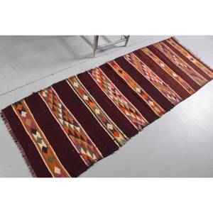 Turkish Rug, 2.8x7.4 ft <b>Runner</b> Rug, <b>Red</b> Orange Herki Wool Rug - Product Image 2