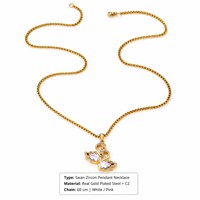Collier Pendentif Cygne en Acier Inoxydable avec Zircon Cubique et Chaîne de Perles, Plaqué Or Véritable, Luxe Léger pour Femme, Vente en Gros