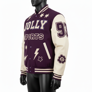 แจ็คเก็ตวาร์ซิตี้ผู้ชาย ผ้าขนสัตว์พรีเมียม แขนหนัง PU แผ่นผ้าถักแบบริบ โลโก้เชนิลล์แบบกำหนดเอง แจ็คเก็ตวาร์ซิตี้ผู้ชาย - Product Image 4