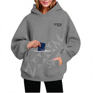 Pull décontracté à manches longues pour femmes automne/hiver sweat à capuche surdimensionné Logo caché poche avant imprimé couleur unie doublé - Product Image 2