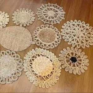 Tapis rond moderne fait main en jacinthe d'eau écologique, décoratif, à motif floral et à poils courts pour salon - Product Image 4