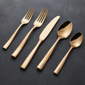 Juego de Cubiertos de metal con acabado dorado en mango cuadrado para restaurante y Hotel, vajilla de mesa, juegos de cubiertos para comer - Product Image 1